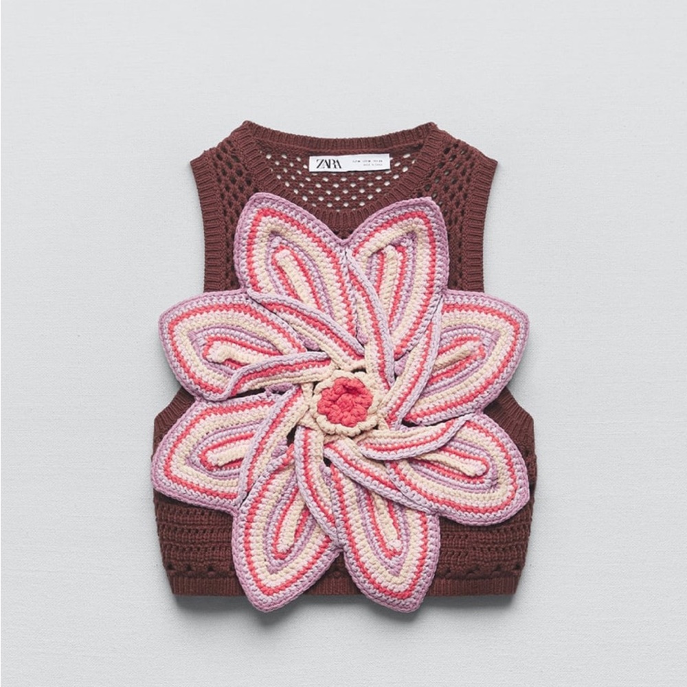 Zara Flower Crochet knit cropped Top
